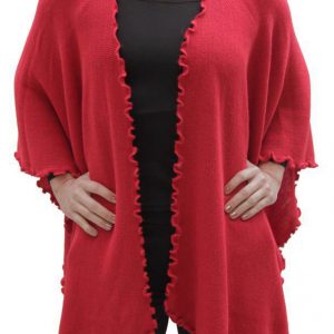 Women’s Knitted Baby Wool Ruana Cape Wrap red
