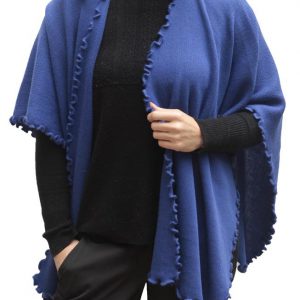 Women’s Knitted Baby Wool Ruana Cape Wrap blue
