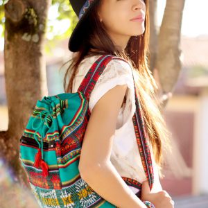 Peruvian artisan green backpack